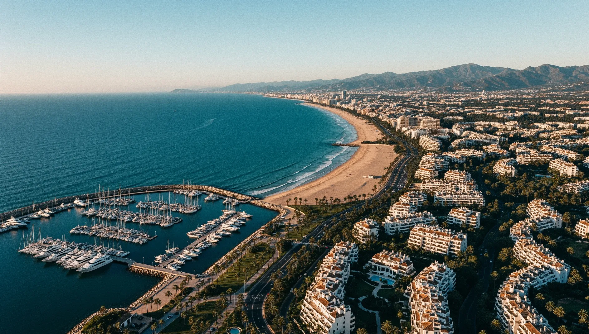 Vista aérea de la costa de Marbella desde Puerto Banús